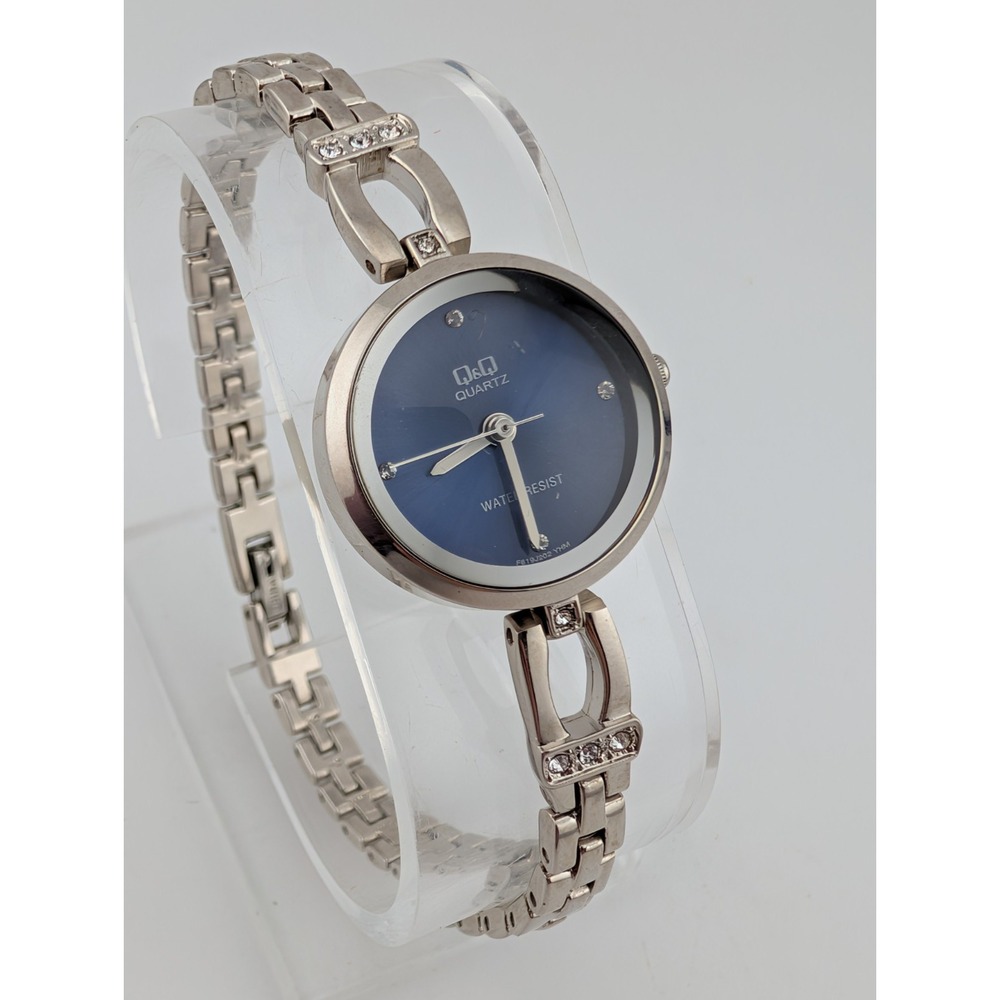Q&Q Citizen Watch Women 22mm Case Blue Dial Silver 8" Band- New Battery